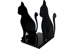 IKONA INNOVATION PLASTICS DESIGN IKONA Fermalibri Sagoma Gatto in Plexiglass Nero Satinato | 2 pezzi DX+SX | Dim. 17 x 20 x base 12 cm | Idea Regalo Natale | Disegnato e Prodotto in Italia
