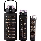 3&rsquo; Black Water bottle Set &ndash; Motivated Sports Water Bottle Set | 2L, 900ml and 300ml Water Bottle | Leak Proof, Durable, Stylish Design