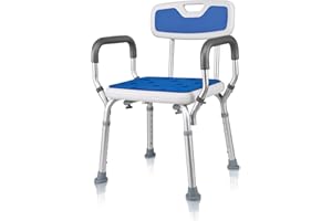 JANE CHOI Shower Chair with Arms,Anti Slip Design w/ Padded Handles Shower Seat Perching Stool,6-Level Height Adjustable Shower Stools for Elderly, Disabled, Pregnant, Adult