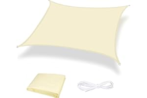 ZHhan Sun Shade Sail Awning Canopy Waterproof Sunscreen 98% UV Block PES for Garden Patio Canopy with Free Ropes Triangle Rectangle Square(Cream White,2.5x2.5)