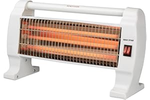Max Star Estufa Electrica Bajo Consumo de Cuarzo Calefactor de Baño Infrarrojo 3 Posiciones de Calor 400W/800/1200W Asa de Transporte Anti Vuelco Eficiencia Energetica Tipo A Portátil