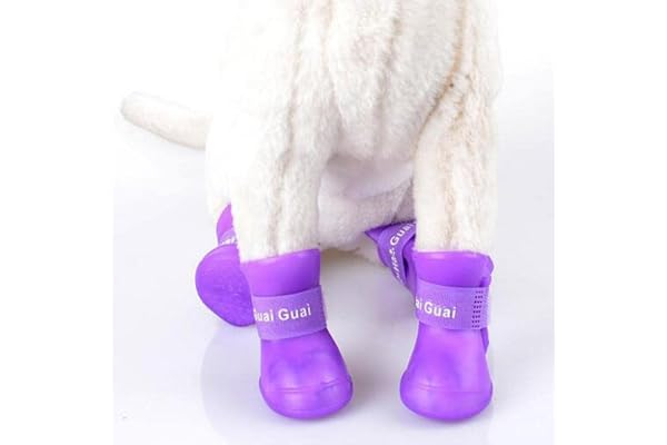Meri SHOPP 4 Waterproof Dog Puppy Cat Rubber Pet Rain Boots Anti-Slip Shoes Purple_S Rubber Pet Supplies Dog Supplies Clothing & Shoes