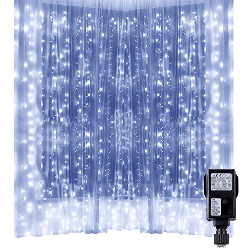 Fairy Lights Curtain Lights - Speclux 300 LEDs 8 Modes Indoor Outdoor Window Curtains String Lights, Cold White Icicle Lights for Wedding, Valentine's Day, Christmas, Party, Bedroom, Garden