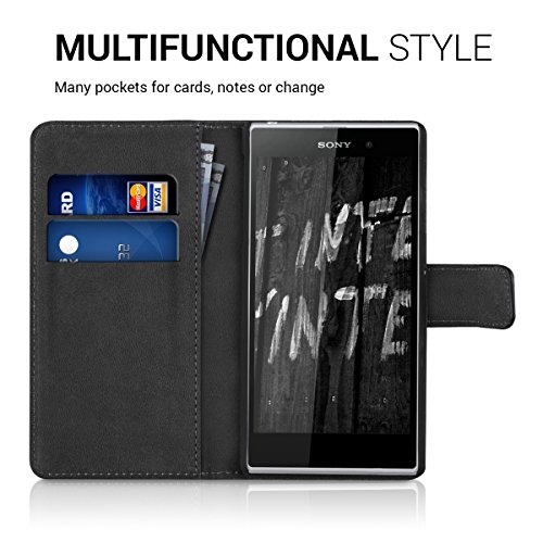 kwmobile HÃ¼lle fÃ¼r Sony Xperia Z1 - Wallet Case Handy SchutzhÃ¼lle Kunstleder - Handycover KlapphÃ¼lle mit Kartenfach und StÃ¤nder Don't touch my Phone Design WeiÃŸ Schwarz