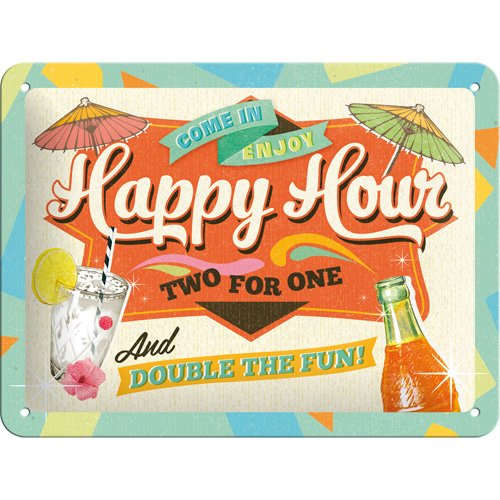 Nostalgic-Art 26152 Bier und Spirituosen Happy Hour, Blechschild, 15 x 20 cm