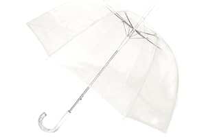SMATI Paris - Lady’s Clear Birdcage Umbrella with white border – Transparent; Windproof; Auto open; Crystal style handle; French design; Dome shape umbrella; Wedding's umbrella