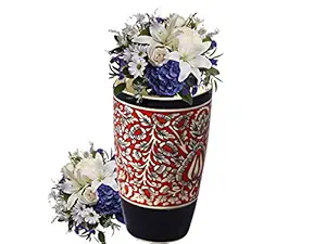 Caffeine Ceramic Handmade red and Black Mughal Flower Vase (Set of 1)