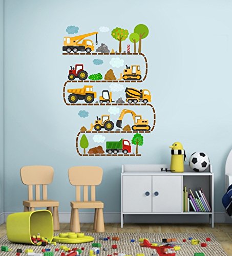 Preisvergleich Produktbild Aufkleber Wandaufkleber Kinderzimmer Babyzimmer Wandtattoo Bagger Bauwagen Lastkraftwagen Lastwagen Bagger Tiere autos cars XXL Waldtiere Kinderzimmer Wandaufkleber Dekoration fürs Baby