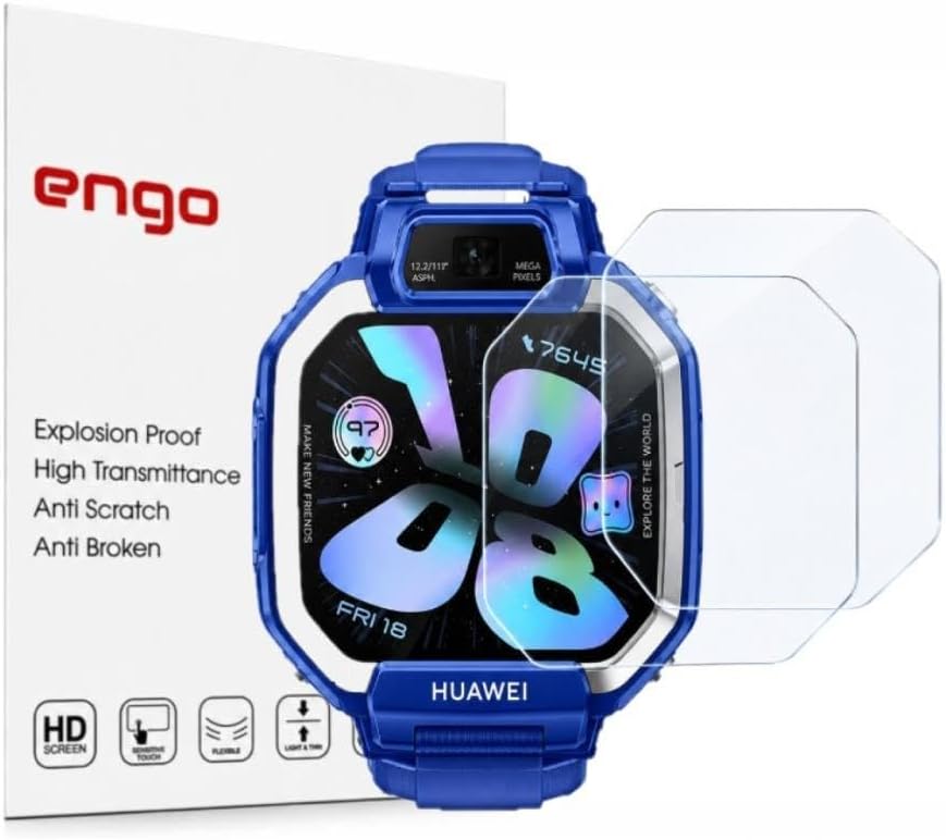 Engo Huawei Watch Kids X1 İle Uyumlu Ekran Koruyucu Nano Parlak Çizilmeye Dayanıklı Akıllı Saat Koruması, 9H Kırılmaz Esnek Cam, HD Şeffaf 2 Adet
