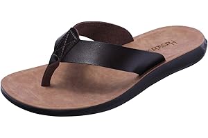Harssidanzar Sandales tongs pour hommes, Chaussures de plage confortables en cuir microfibre doux pour l'été (Suggérer d'acheter une taille plus grande) KM215