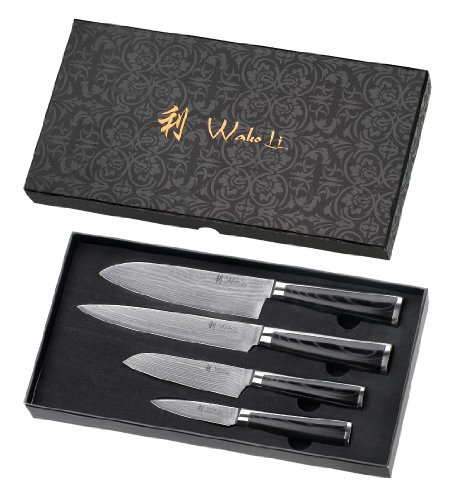Wakoli 4DM-HOL-MIG 4er Damastmesser Set, Japanischer Damaststahl VG-10, Migan - 3