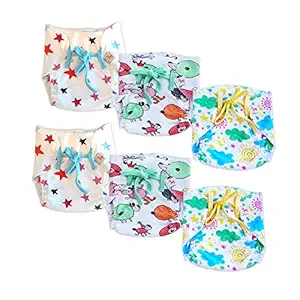 Superbottoms Super Nappy- Pack of 6 Printed- Soft, Organic Cotton Nappies for Newborn Babies with 100% Organic Cotton Padding (not Foam/Sponge) and with Gentle Elastics (Size 2)