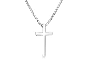 Hshenjhu Collier Croix, Pendentif Croix Chrétienne pour Homme et Femme, Acier Inoxydable Bijoux, Crucifix Collier avec Chaîne en Acier Titane 55 cm, pour Religieux Bijoux Cadeau, Argent