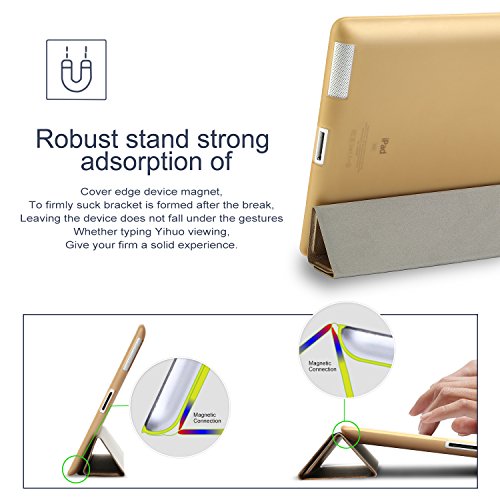 Hülle für iPad 2 / iPad 3 / iPad 4 CICMOD® Smartcover Case Tasche Schutzhülle Etui Auto Aufwachen/Schlaf Funktion mit Multi Ständer und Anti-Stoß weiche TPU Rückseite (Gold) - 5