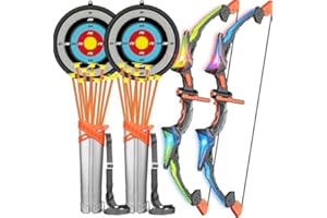 Hollyhi 2 Set Bow Arrow Set for Kids, LED Archery Set Toys with Suction Arrows, Indoor Outdoor Shooting Games Hand-eye coordination Birthday Gifts for 5 6 7 8 9 10 11 12 13 14 Year Old Boys Girls