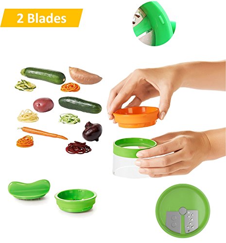 Premium 2 Klingen Spiralschneider Hand für Gemüsespaghetti kartoffel – mit BÜNDEL Kochbuch und enthält die Bürste für die Reinigung – FabQuality Zucchini Spargelschäler, Gurkenschneider, Gurkenschäler, Möhrenreibe Möhrenschäler, Gemüsehobel - 3