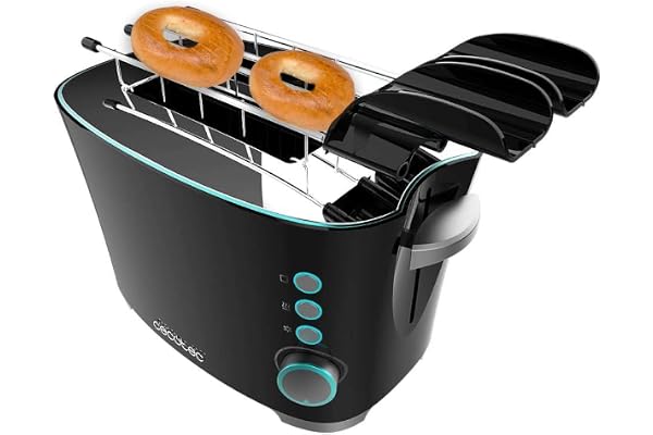 Cecotec Grille-pain Toast&Taste Double B, 650 W de puissance, Double fente pour 2 tartines, Arrêt et Popup automatiques, Bac à miettes, Système d'élévation extra, Auto-centrage, Pinces incluses