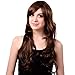 Bigood 68cm Temperament Natural Inclined bang long curly Dark brown wig