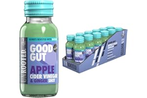 Unrooted Apple Cider Vinegar Shots Multipack – Good Gut Booster & Natural Prebiotics - 12 x 60ml Bottles - Apple Cider Vinegar, Ginger, Spirulina, Coconut Water & Baobab