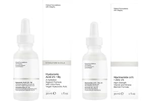 AOSEIENS Ordinary Lot de 2 sérum pour le visage Acide Hyaluronique 2 % + B5 et Niacinamide 10 % + Zinc 1 % 30 ml Sérum pour le visage pour contrôle de l'huile et les rougeurs Combat les imperfections de la