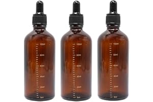 ERICOTRY 3 botes de cristal vacíos de color ambar, recargables, con gotero graduado, para aceite esencial, cosméticos y líquidos, recipiente con gotero de pipeta de vidrio