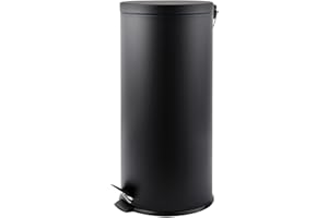 MSV Papelera de Cocina con Pedal de Acero Inoxidable 30L Negro Mate