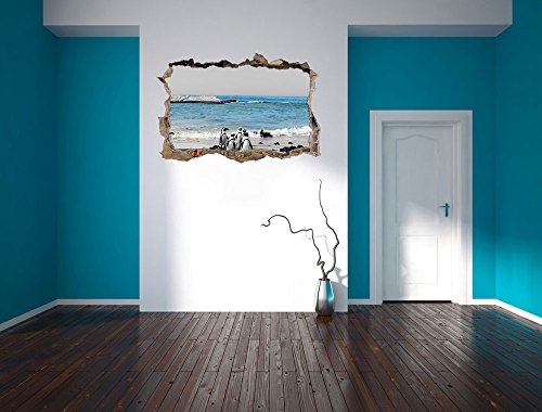 Pixxprint 3D_WD_5074_92x62 lustige Pinguine am Strand Wanddurchbruch 3D Wandtattoo, Vinyl, schwarz / weiß, 92 x 62 x 0,02 cm - 4
