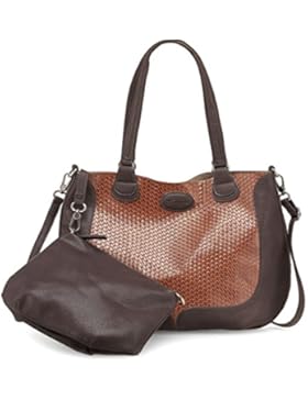 TAMARIS NOAH Damen Handtasche, Shopper, Bag in Bag, Flecht-Optik, 2 Farben: sun gelb-braun oder nut antic-braun