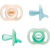 Tommee Tippee Soothers Ultra-light Day and Night, 0 to 6 Months | Pack of 4, one piece silicone design, soft touch