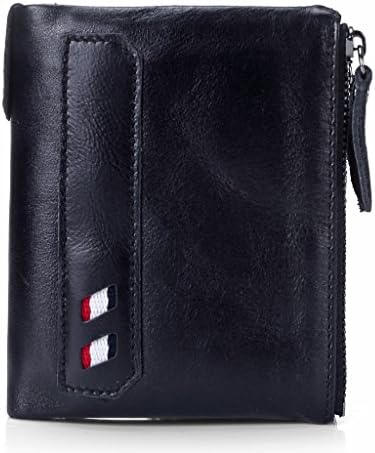 Mens Short Genuine Leather Cowhide Zip Wallet Vintage Bifold Double Zipper Pockets