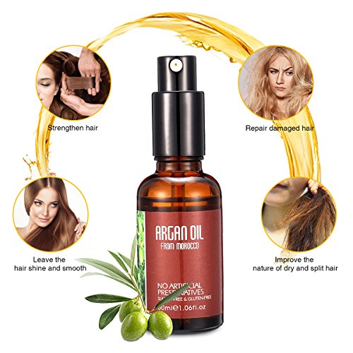 Bio Ätherisches Arganöl Morocco-Öl Haarpflege Haarkur Essenz aus Arganbaum|Intensive Pflege für Trockenes Strapaziertes Kaputtes Sprödes Stumpfes Haar|Glatt Glanz Genährt Heilung Moisturized Revitalisierung Duftend für Alle Haartypen - 7
