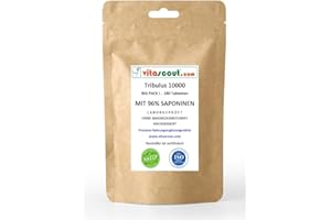VITASCOUT Tribulus Terrestris 10000 – 180 Vegetarische Tabletten Extrakt 30:1 – Hochdosiert 96% Saponine – Ohne Mykotoxine – Tagesdosis entspricht über 10000mg Pulver LABORGEPRÜFT