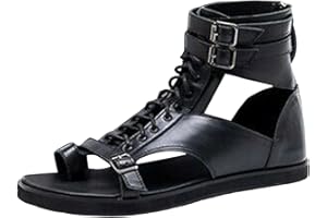 Gsheocm Chaussures Décontractées Pour Hommes Enfiler Sur Support De Voûte Plantaire Hommes Sandales Haut Haut Cuir Romain Sandales Clip Toe Chaussures Plates Pour Hommes Habillées Confortables Larges