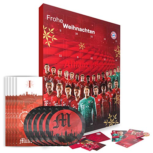 FC Bayern München Calendrier de l'Avent XXL rempli avec les cartes des joueurs avec leur autographe et 25 x carrés de chocolat au lait entier