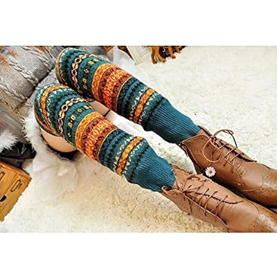 HuaYang Fashion longue chaussette des femmes collant jambière tricoté d'hiver(Bleu)
