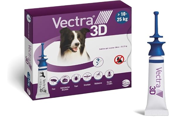 Vectra 3D Solution Spot-on pour Chiens > 10–25 kg - 3 pipettes