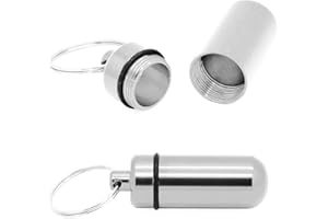 Welsberg 2x Mini Pillenbox Schlüsselanhänger Tablettenbehälter Aluminium Schlüsselanhänger Medikamentenhalter, Wasserdicht Tablettenkapsel, Silber