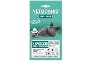 Vetocanis - Collare antiparassitario per gatti - Antizecche e antipulci gatto - Efficace 3 mesi - Per gatti di più di 9 mesi - Resistente all'acqua - Formulato sotto controllo veterinario