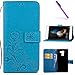 Produktbild EMAXELERS Huawei Honor 7 Hülle Lucky Clover Muster Schutzhülle Schale Etui im Bookstyle Lederhülle Flip Kartenfächer Magnetverschluss und Standfunktion für Huawei Honor 7,Sky Blue Clover