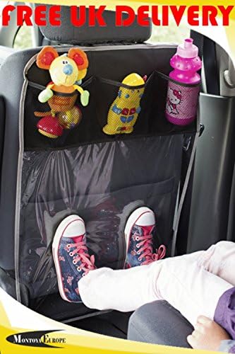 Car Seat Back Protector with 3 pockets (UNIVERSAL FIT GREY) - 2 Pack