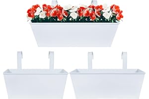 BOFUNX 3pcs Maceta de Metal Colgante con Soporte Extraíble Cubo Macetero Rectangular Plantador con Gancho Doble para Colgar Decoración Exterior Balcón Jardín Patio Pared Terraza para Flores y Plantas