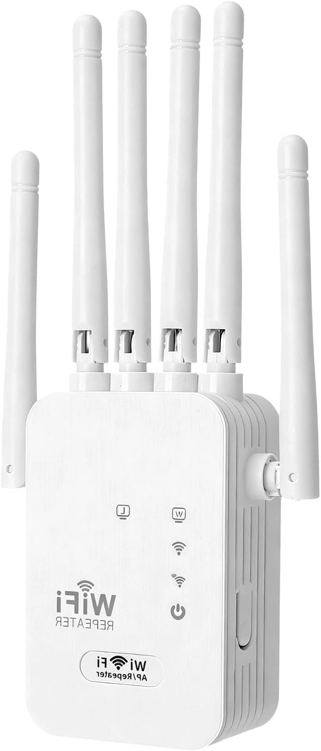 WiFi Repeater, Repetidor WiFi Largo Alcance, Amplificador Señal WiFi 300Mbps con 4 Antenas, Puerto Ethernet, Compatible con Todos los Routers WiFi