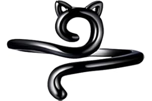 KAREN66 Häkelring für Fingergarn verstellbare Strickschlaufe Katze Kitty Ohren offener Ring Metall Garnführung Fingerhalter Strickfingerhüte Stricken Häkeln Loop Ring Geflochtener Fingerring (Schwarz)