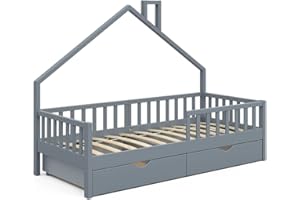 VitaliSpa Letto montessori bambini Noemi, Antracite, 208 x 93 cm con 2 cassetti