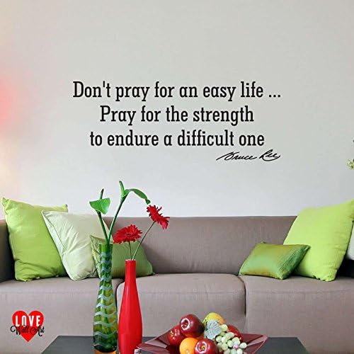 Don't prey for an easy life Bruce Lee wall art quote wall sticker, Large, Black