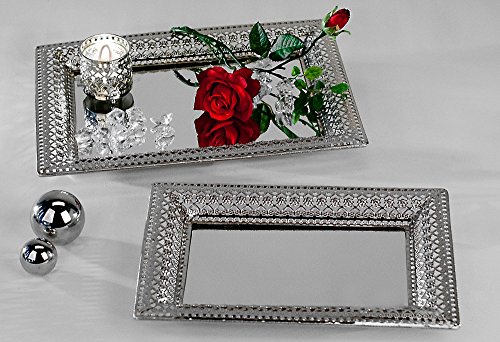 Deko Spiegeltablett ROMANTIK, Metall + Glas, silber, 22x32cm, eckig, Formano - 2