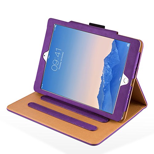 iPad Air, Air 2 & iPad 9.7″ 2017 Hülle – JAMMYLIZARD Ledertasche Smart Cover mit Standfuktion für iPad Air (5. & 6. Generation) & iPad 9.7″ 2017, VIOLETT & HONIG, [MIT STIFT-HALTER] - 3