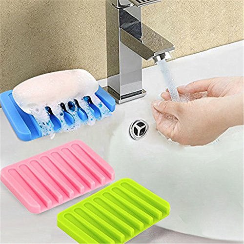 Lalang 1 Stück Silikon Selbstleerend Silikon Dusche Seifenschale , Seifenhalter, Seifenablage (Grün) - 3