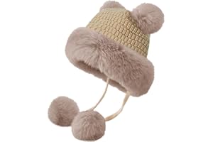 JFAN Gorros de Invierno para Mujer Sombrero con Forro Pompom Beanie de Moda