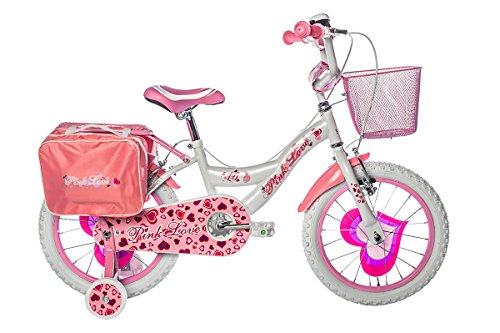 Schiano Mädchen Kinderfahrrad 16 Zoll Pink Love mit abnehmbaren Stützrädern Puppensitz und Radtasche Weiß Rosa